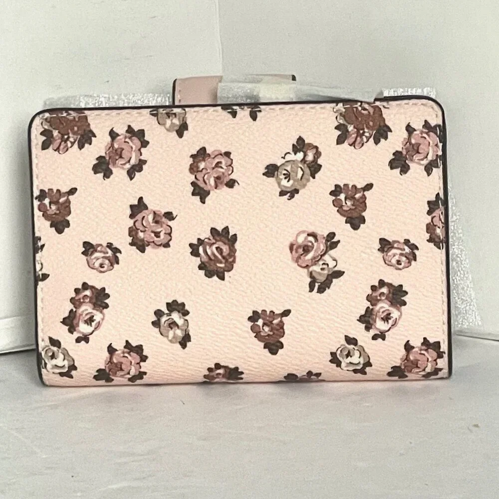 Coach Medium Corner Zip Wallet Rosette Floral Pink Canvas CZ343 Compact ORG PKG